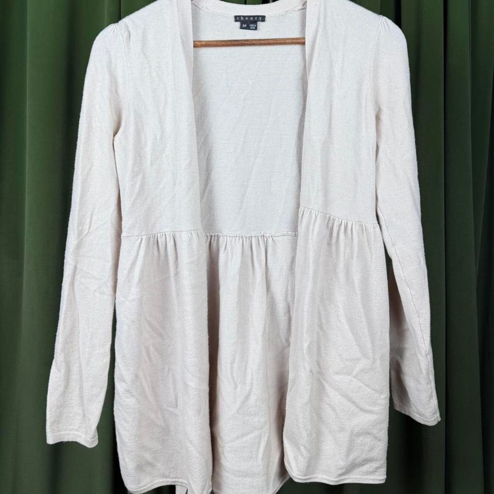 Theory Womens Baby Pink Cotton Frill Peplum Open Front Cardigan Sweater S
